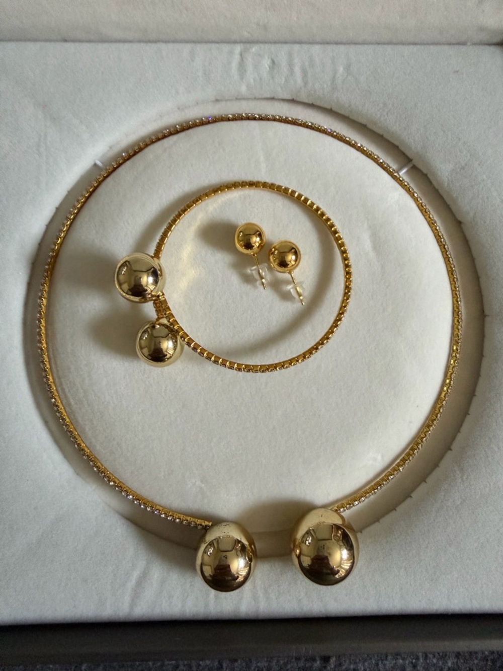Polished Gold Ball Necklace and Earring Set - Shiny Gold Finish